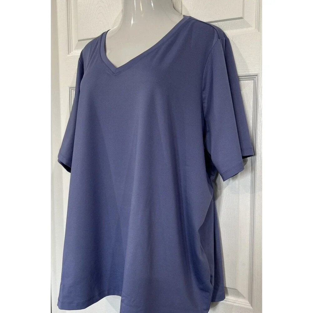 Susan Graver Modern Essentials Butterknit Top V Neck Peri Blue Mist Plus Size 4X